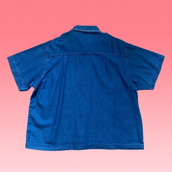 🌈4/$20🌈 Vintage 90s/Y2K CAT Applique Star Embroidered Kitsch Denim Shirt 2X - Picture 4 of 13